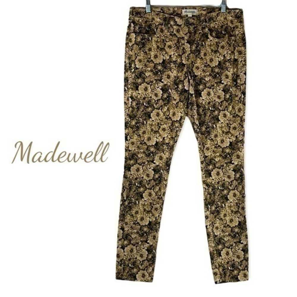 Madewell Lightweight Corduroy Brown & Cream Floral Jean Pants NWOT
